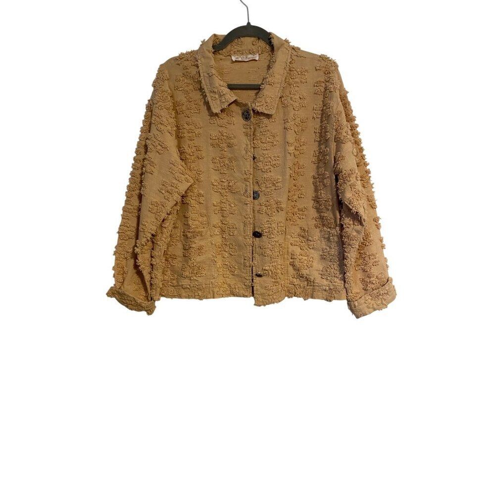 In Harmony Blazer Women's M Tan Textured Shacket Heart Accent Buttons Bohemian